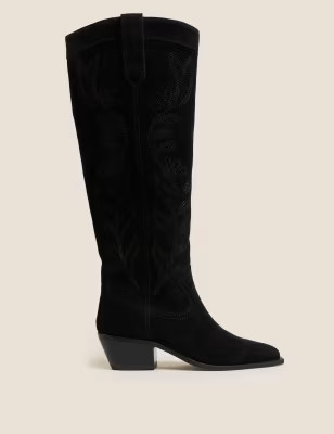 Suede Western Block Heel Knee High Boots | Per Una | M&S | Marks & Spencer (UK)