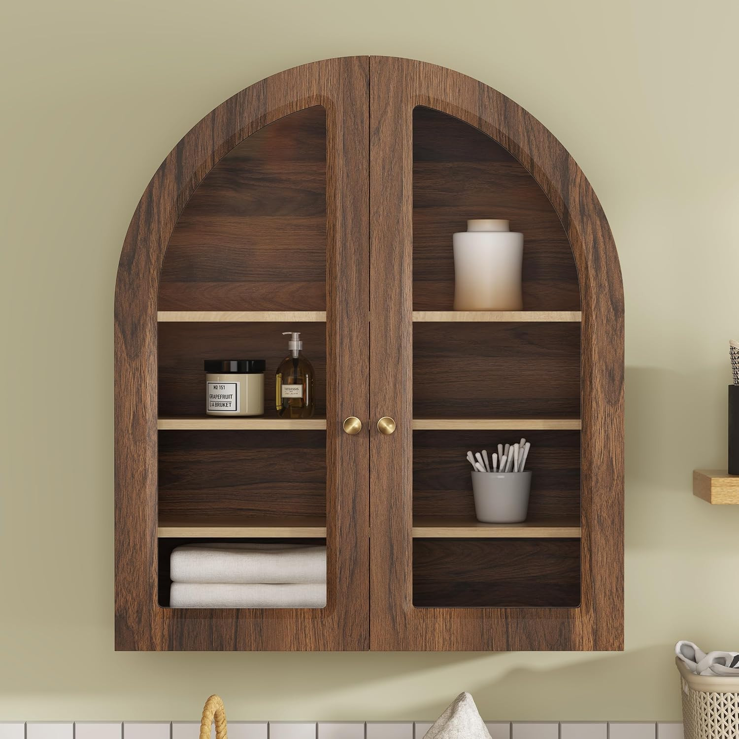 Large Arched Bathroom Wall Cabinet Wooden Medicine Cabinet with Acrylic Doors Farmhouse Wall Moun... | Amazon (US)