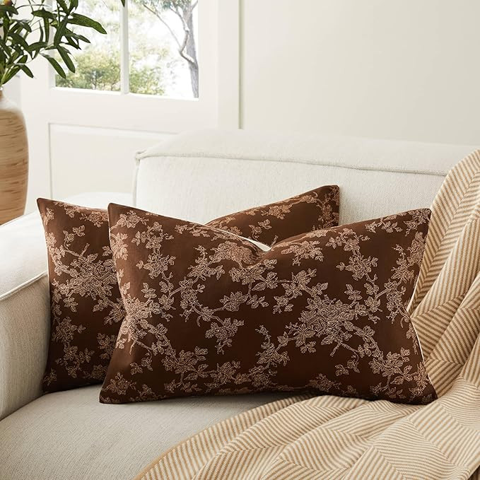 100% Cotton French Pastoral Throw Pillow Covers Set of 2, 12x20 Inch Background/Brown Farmhouse D... | Amazon (US)