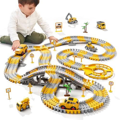 iHaHa Toddlers Construction Race Tracks Toys Gifts for 3 4 5 6 Years Old Boys Kids, 2PCS Electric Race Cars & 4 Pcs Construction Trucks, Birthday Gift Toys for Boys 2 3 4 5 6+ | Amazon (US)