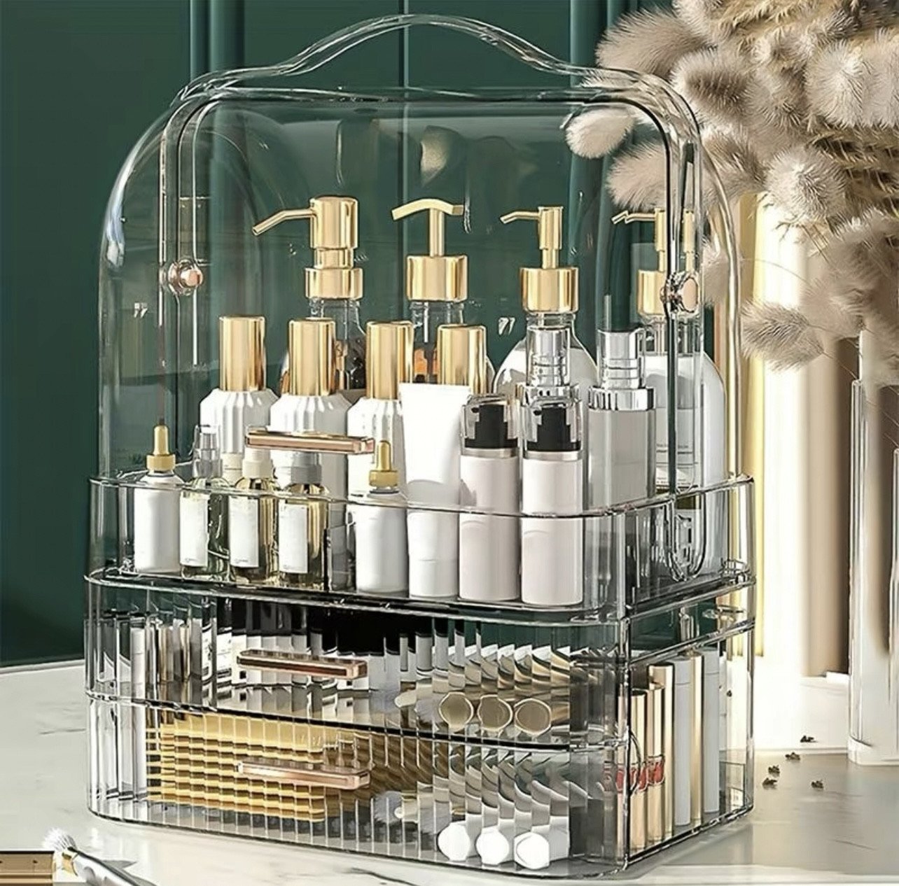 1pc Transparent Cosmetic Storage Box With Cover, Handle And Drawer, Large Capacity Skincare Storage Container, Multi-functional Makeup Storage Organizer, Multi-functional Storage Organizer, Carrying Cases , Makeup Organizer

#LTKMostLoved #LTKSeasonal #LTKGiftGuide