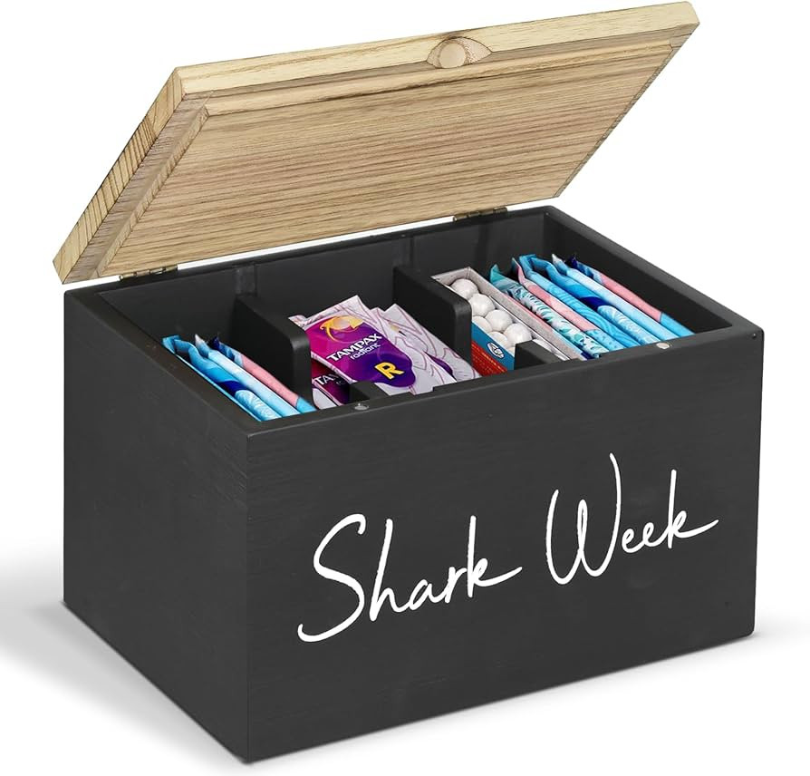 Tampon Holder for Bathroom with Lid, Shark Week Tampon Storage Pad Organizer for Bathroom, Farmho... | Amazon (US)