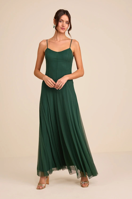 Atori Dark Green Mesh Sleeveless Maxi Dress | Lulus