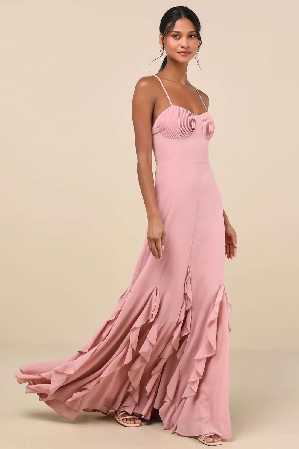 Priela Pink Ruffled Lace-Up Maxi Dress | Lulus