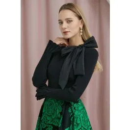 Fancy with Bowknot Knit Top in Black for Office-to-Dinner & Holidays | Chicwish