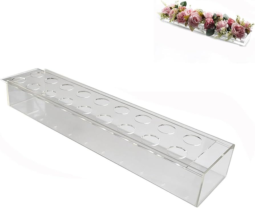 Acrylic Flower Vase Rectangular, Floral Vases for Centerpieces, Extra Long Acrylic Vase with Hole... | Amazon (US)