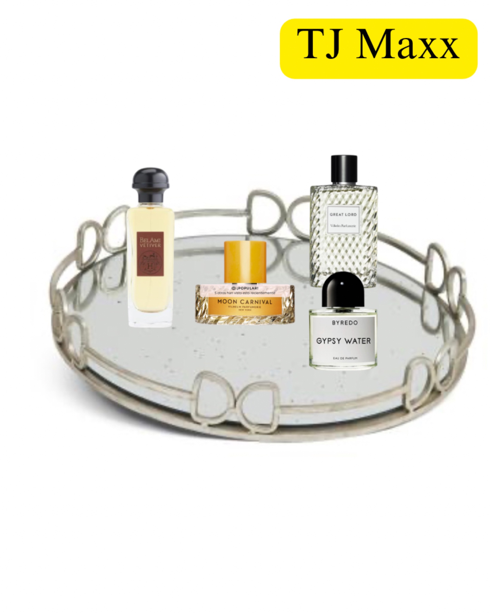 Silver round vanity tray on sale at TJ Maxx, designer, perfume, Hermes, gypsy water, fragrance, design designer deals.

#LTKSaleAlert #LTKBeauty