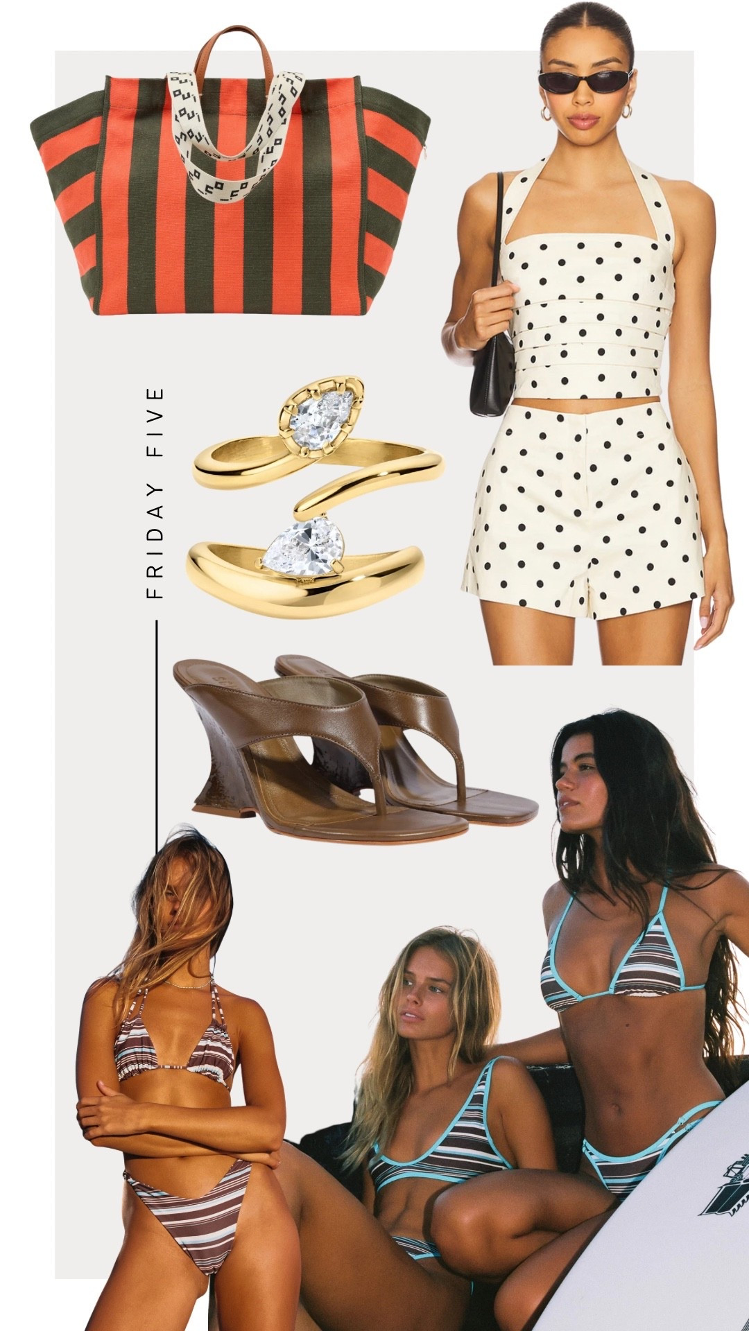 Friday Five: 7-31-26
1. Clare V Tote 
2. Skatie Striped Sets (find in my shopmy) 
3. Electric Picks Pinky Rings - Code: WildOne20
4. Revolve Polka Dot Set
5. Schutz Wedges

#LTKootd #LTKTravel
