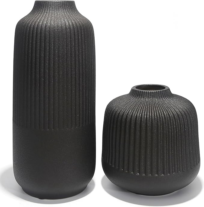 Black Ceramic Vase Set of 2, Modern Decor, Neutral Vases for Home Decor Boho Decor, Vases for Kit... | Amazon (US)