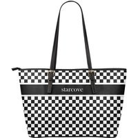 Black & White Checkered Tote Bag Purse, Women Check Racing Flag Print Handbag Checkerboard Zip Top Vegan Leather Designer Ladies Shoulder | Etsy (US)