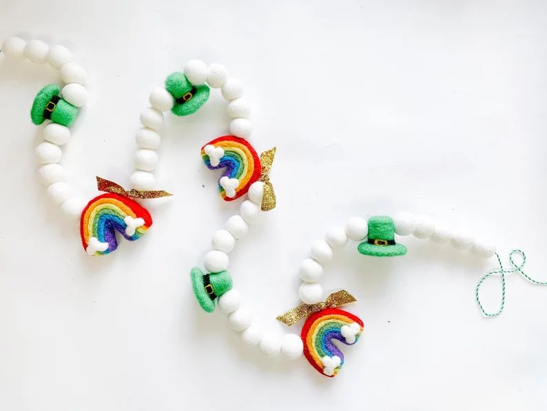 Leprechaun Rainbow Felt Ball Garland, Bunting, Banner - St. Patrick's Day - READY TO SHIP! | Etsy (US)
