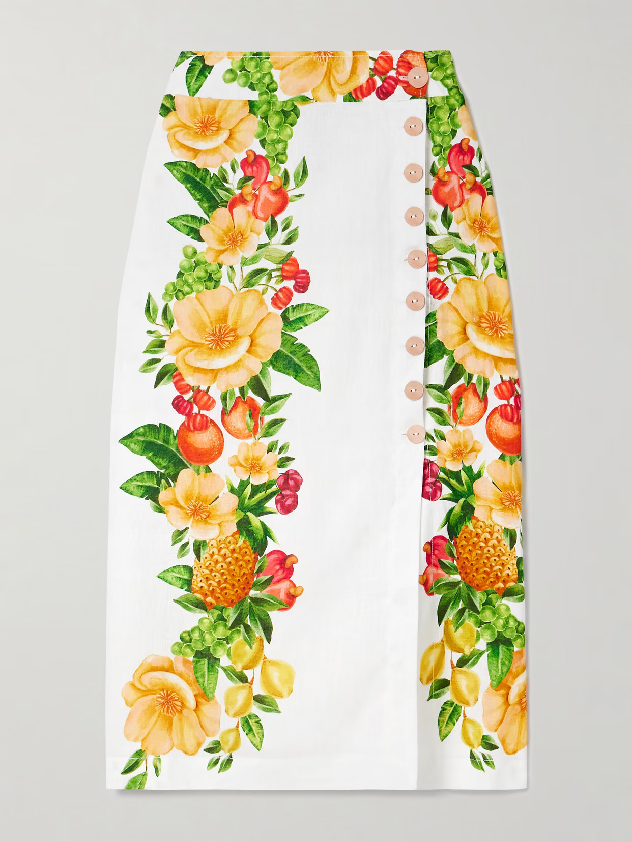 Farm Rio - Floral-print Linen Midi Wrap Skirt - Off-white | NET-A-PORTER (US)