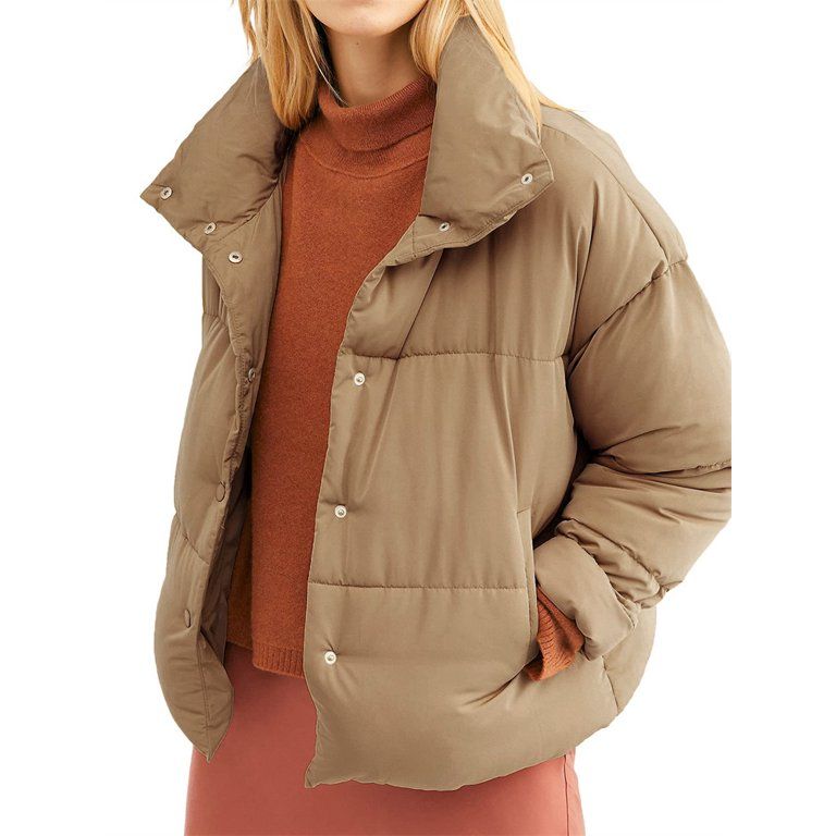 Langwyqu Solid Color Long Sleeved Women Winter Fashion Puffer Jacket Lightweight Coat | Walmart (US)