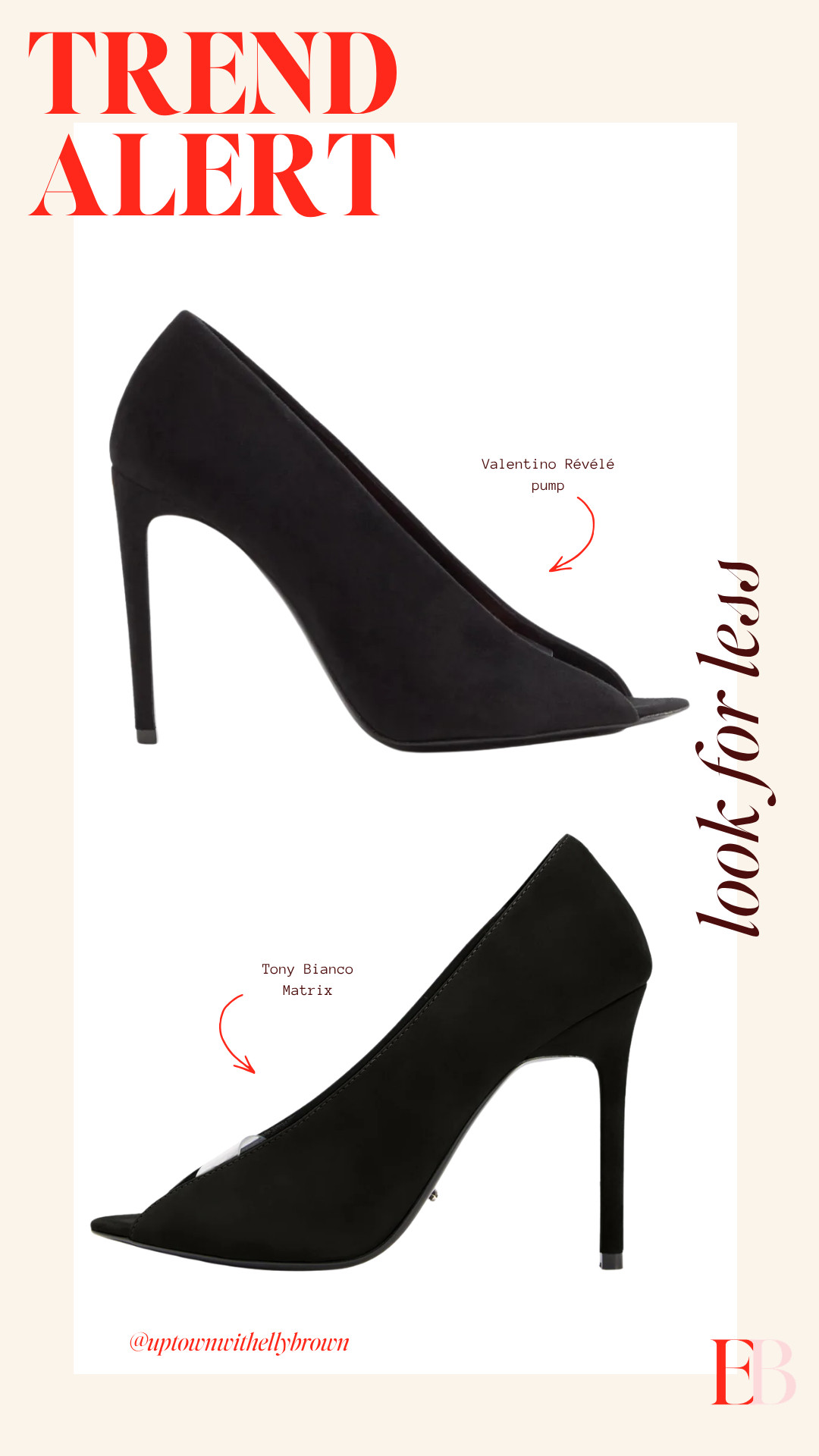 The Valentino Révélé pump is $1,100 of open-toe suede perfection — Italian-made, VLogo hardware in antique brass, 105mm heel. It's the shoe. You know it, I know it.

The Tony Bianco Matrix is $190 and does the same visual job. Black suede, pointed toe, high stiletto — sleek, streamlined, and the kind of heel that reads expensive without the receipt to prove it. No logo hardware, but honestly? On your foot at dinner nobody's checking.

Both linked. You decide what your Thursday night is worth.  

 #LTKootd