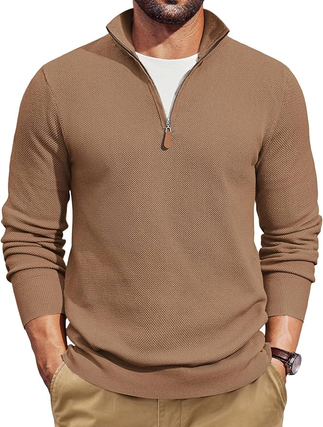 COOFANDY Men's Quarter Zip Pullover Dress Slim Fit Sweater Mock Neck Sweaters Casual Long Sleeve ... | Amazon (US)