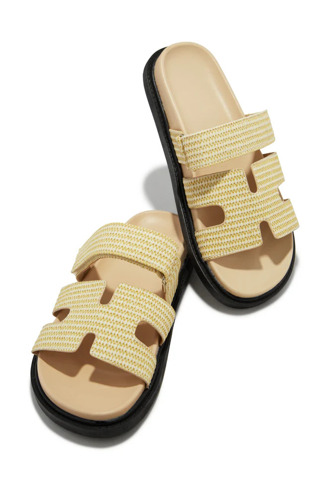 Miss Lola | Sun Kissed Natural Slip On Sandals | MISS LOLA