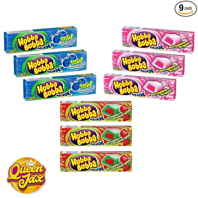 Hubba Bubba Max Bubble Gum - Variety Pack 3 Flavors (Total of 9 Packs of Gum) - Sour Blue Raspber... | Amazon (US)
