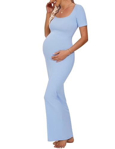 Peauty Blue Maternity Dress Baby Shower Maternity Dress Summer Photoshoot Pregnancy Outfits Wedding Guest Maxi Bodycon Pregnancy Dresses(Blue L) | Amazon (US)