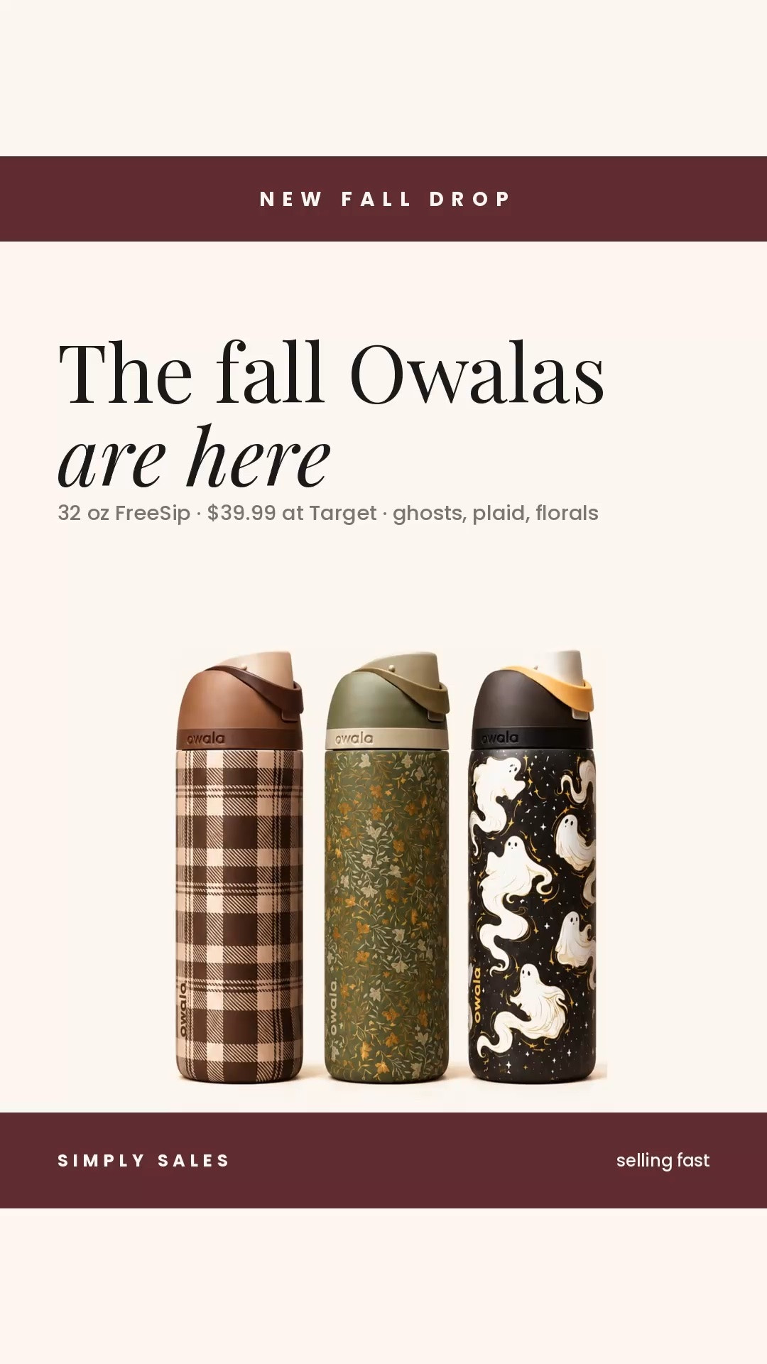 The fall Owalas are here 🍂 The 32 oz FreeSip in plaid, the olive floral, and the Round We Ghost one with the gold ghosts. $39.99 each at Target. The Halloween prints are out of stock in stores but still shipping, so don’t drive over there like I almost did 😂 These sell out every year and the ghost one is already the one everyone wants.

Owala, Owala FreeSip, fall water bottle, Halloween water bottle, Target finds, ghost print, plaid water bottle, insulated water bottle, back to school, teacher gifts, fall favorites, 32 oz tumbler

#LTKSeasonal #LTKTravel #LTKU