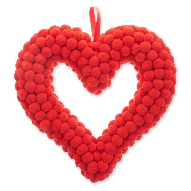 Way To Celebrate Valentine's Day Red Pompom Heart Wreath, 16 inches - Walmart.com | Walmart (US)