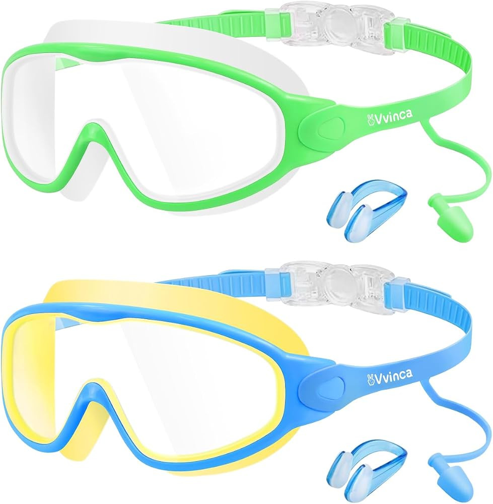Vvinca Swim Goggles, Kids Goggles with Earplugs& Nose Clip Wide View Anti-Fog/UV Swimming Goggles... | Amazon (US)