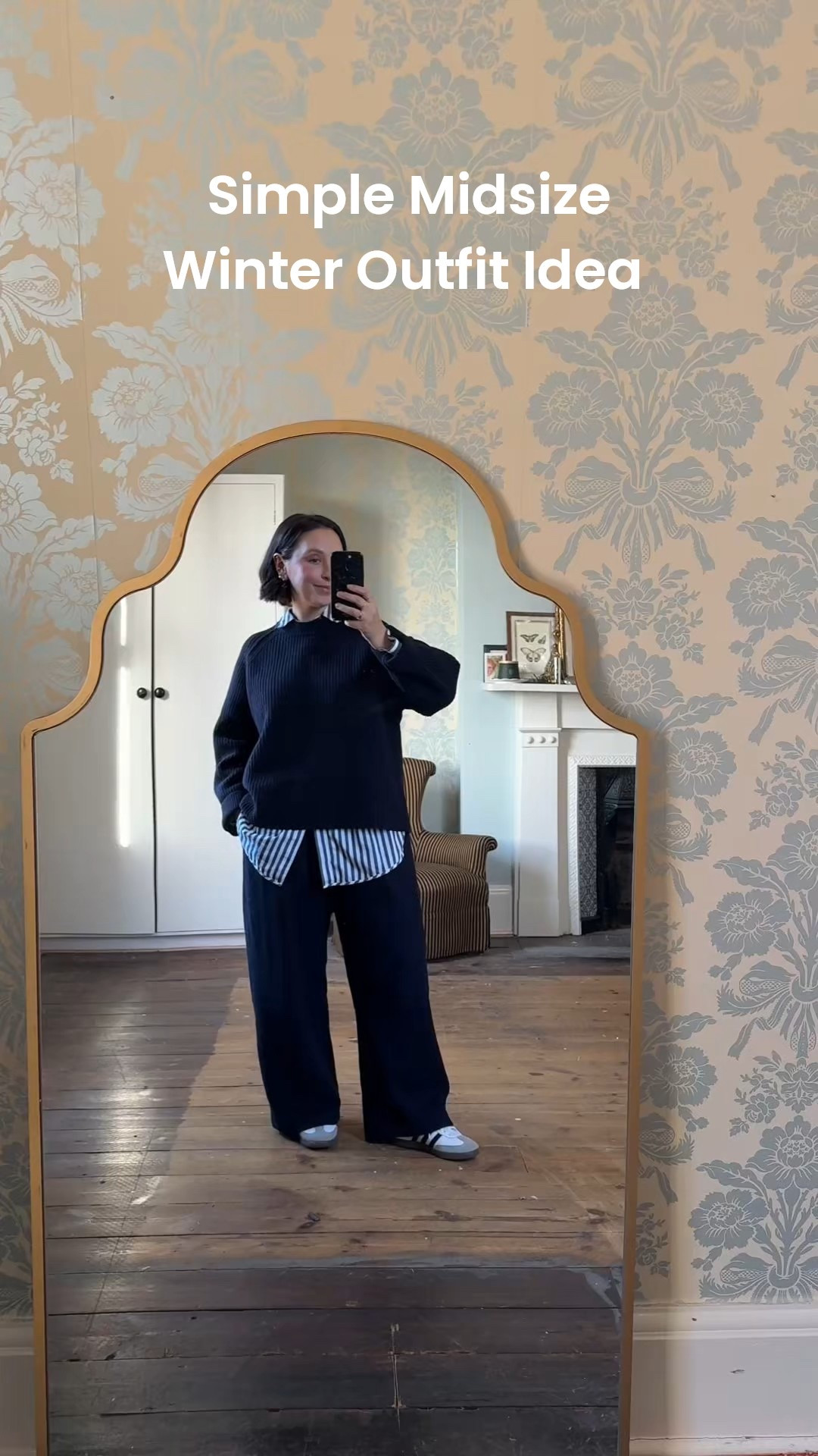 Simple midsize outfit idea.

Wool barrel leg trousers 
Cotton striped oversize shirt 
Merino wool ribbed jumper
Adidas Samba trainers 

#LTKwinter #LTKuk #LTKmidsize