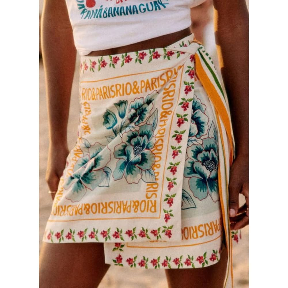 Womens Summer Floral Wrap Short Skirt Tie Side High Waist A Line Beach Vacation Boho Mini Skirt | Amazon (US)