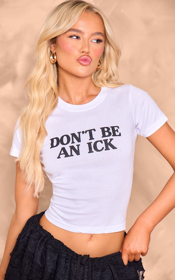 White Ick Graphic Fitted T Shirt | PrettyLittleThing US