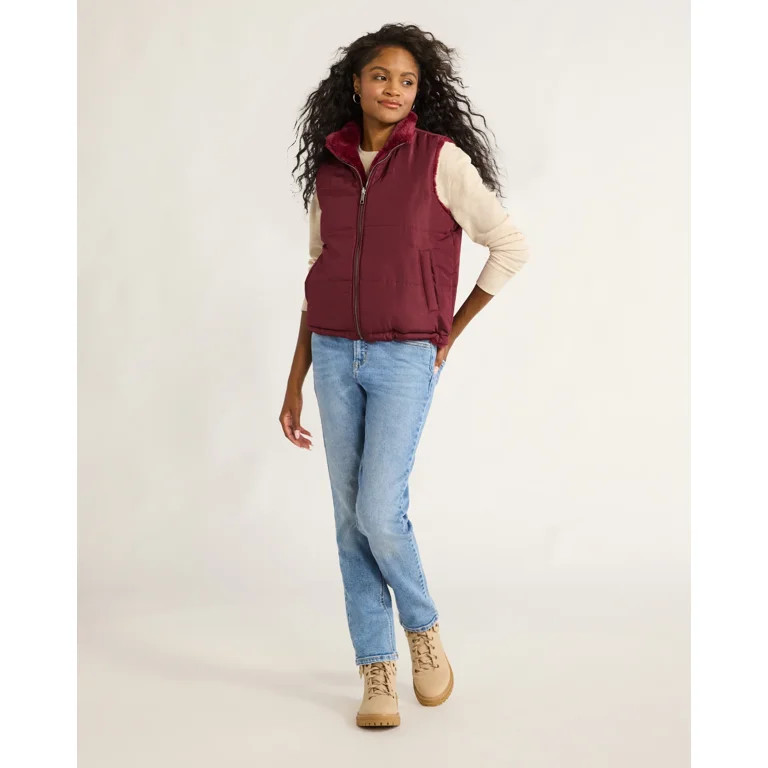 Time and Tru Women’s Faux Fur/Puffer Reversible Vest, Sizes XS-XL | Walmart (US)
