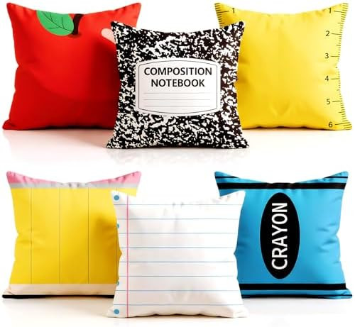 6Pcs Composition Notebook Throw Pillow Covers 18x18" Back to School Classroom Decorations Crayon ... | Amazon (US)