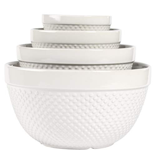 TTU Tabletops Gallery Hobnail Style 4 Piece Classic White Stoneware Nesting Mixing Bowl Set for Baking and Cooking | Amazon (US)