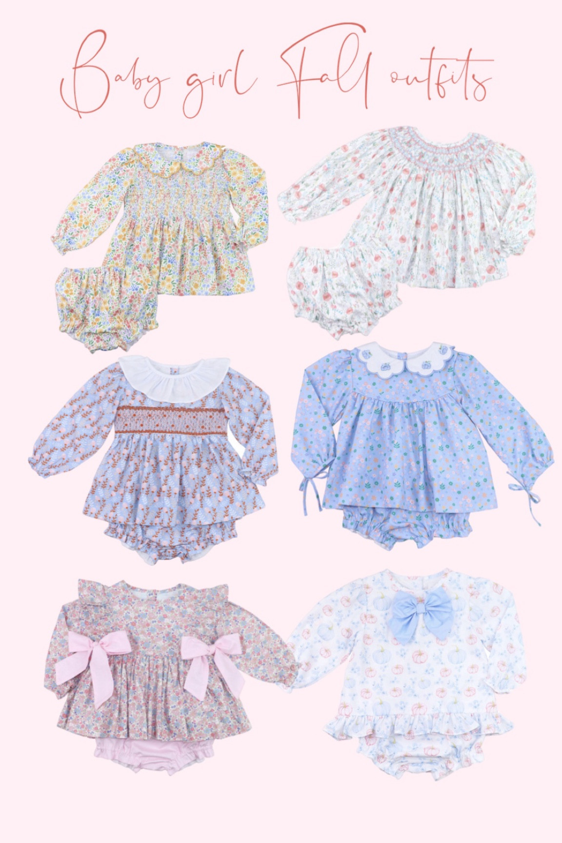 Baby girl fall outfits. Baby two piece sets. Baby girl smocked set. Smocked bubble.  Baby girl holiday outfits. Fall family photos baby and toddlers. Smocked outfits baby’s. 

#LTKbaby #LTKkids #LTKHoliday