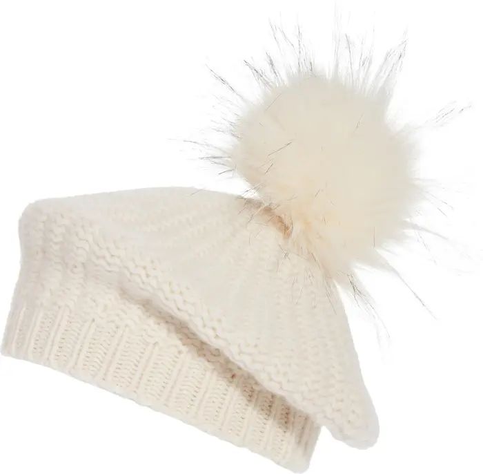 Nordstrom Signature Cashmere & Faux Fur Pom Beret | Nordstrom | Nordstrom