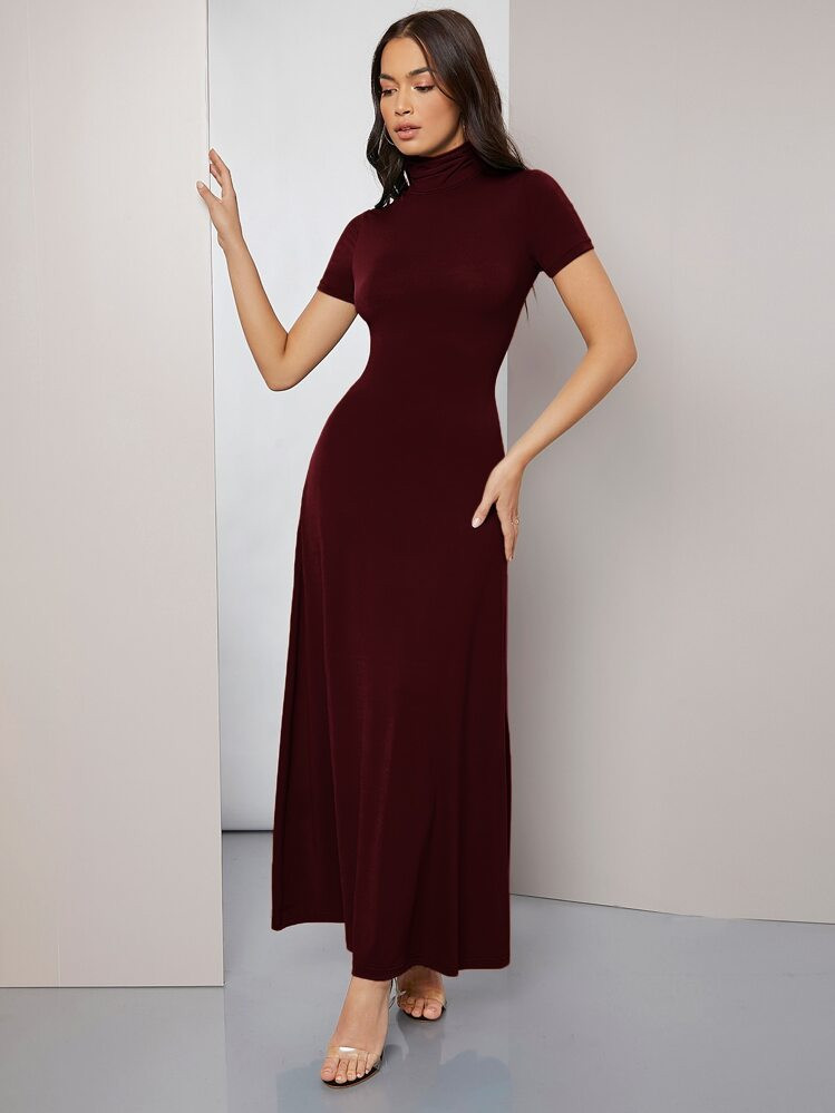 Modelyn Elegantes Bordeauxrotes Hochgeschlossenes Langes, Bescheidenes Arabisches Kleid | SHEIN