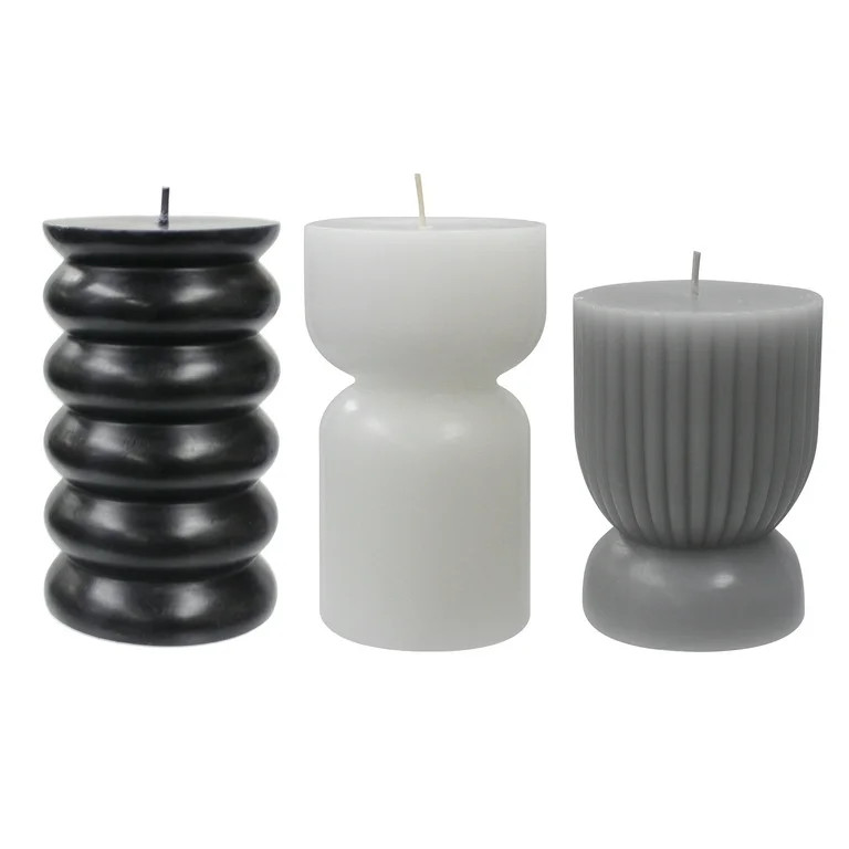 Better Homes & Gardens Unscented Pillar Candles, 3-Pack, 3 inches Dia, Black, Gray, White | Walmart (US)