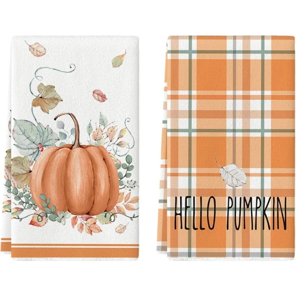 2pcs, Dish Towel Set, Orange Watercolor Stripes Hello Pumpkin Fall Kitchen Dish Cloth, Harvest Fa... | Temu Affiliate Program