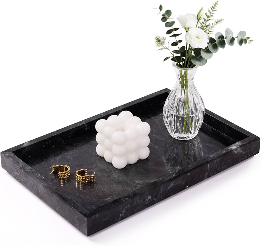 Marble Bathroom Tray for Countertop & Home Decor, Natural Decorative Marble Tray for Jewelry & Pe... | Amazon (US)