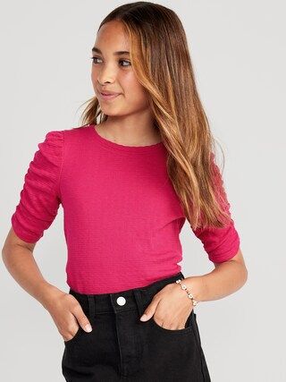 Ruched Puff-Sleeve Textured-Knit Top for Girls | Old Navy (US)