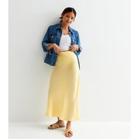 Women's Petite Pale Yellow Satin Bias Cut Midi Skirt New Look | New Look (UK)