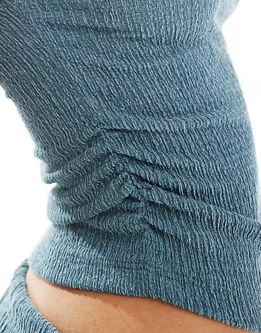 Pull&Bear textured asymmetric hem top co-ord in teal blue | ASOS | ASOS (Global)