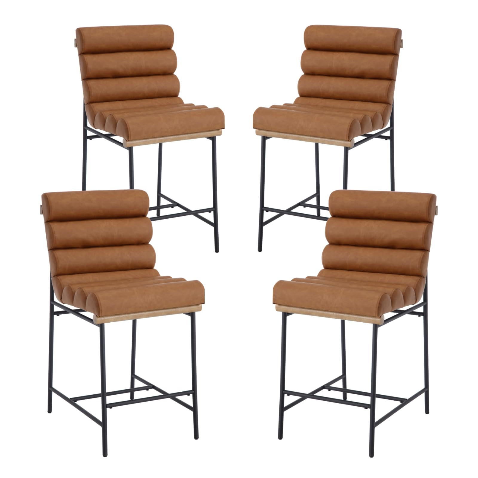 Modern Brown PU Leather Counter Stools Set of 4, 25" Seat Height Upholstered Counter Height Bar S... | Amazon (US)