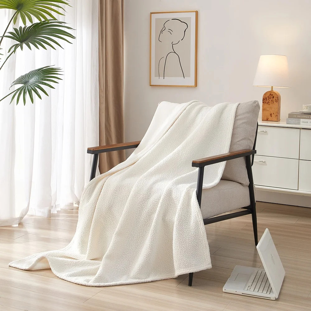 Mainstays Reversible Cozy Boucle Chenille Plush Throw, Vanilla 50" x 70" | Walmart (US)