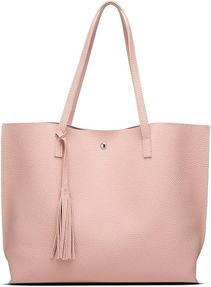 Women's Soft Leather Tote Shoulder Bag from Dreubea, Big Capacity Tassel Handbag | Amazon (US)