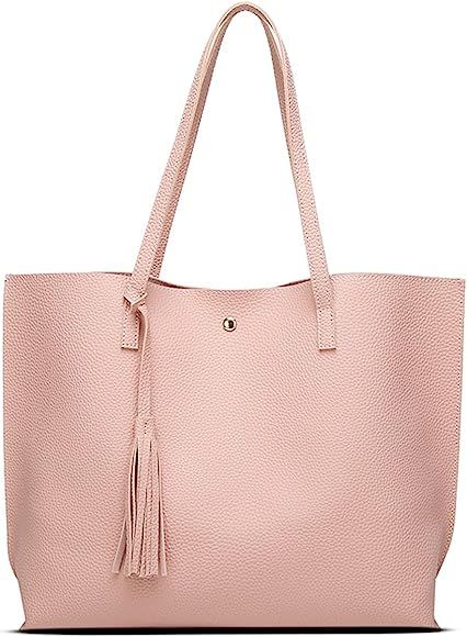 Women's Soft Leather Tote Shoulder Bag from Dreubea, Big Capacity Tassel Handbag | Amazon (US)