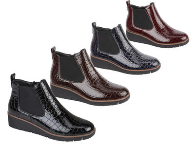 Women's Jo & Joe Ankle Boot Size 4-8 Comfort Faux Leather Croc Print Low Wedge | eBay UK