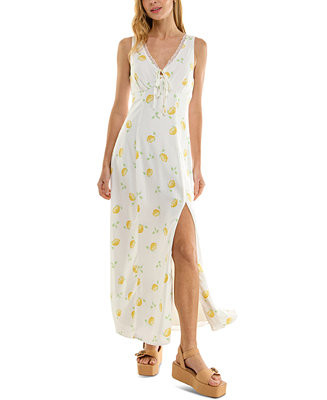 BEAUTY & GRACE Juniors' Lemon-Print Maxi Dress - Macy's | Macy's