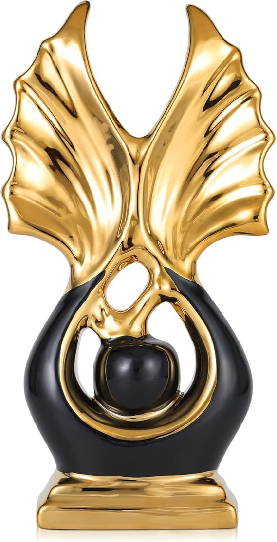 Modern Aesthetic Ceramic Statue and Sculpture, Abstract Art Ceramic Black Gold Apple Statues, Mod... | Amazon (US)