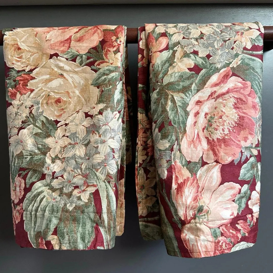 Vintage Ralph Lauren standard Pillow Shams Desert Plains floral red cream sateen | Etsy (US)