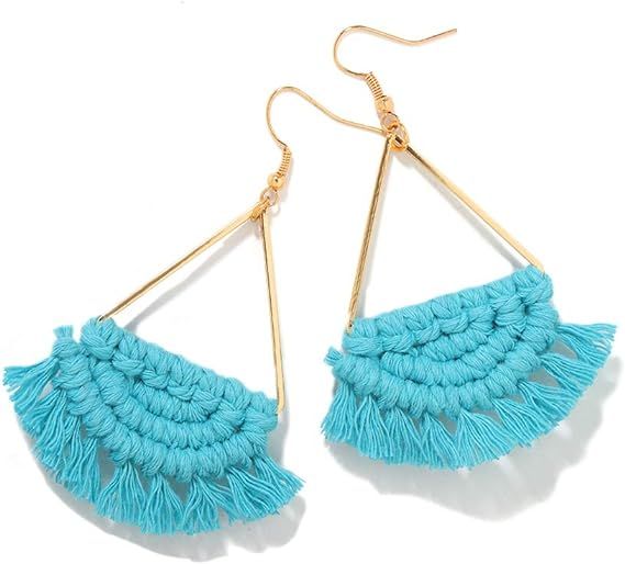 Bohemian Handmade Fringe Tassel Dangle Drop Statement Earrings for Women | Amazon (US)