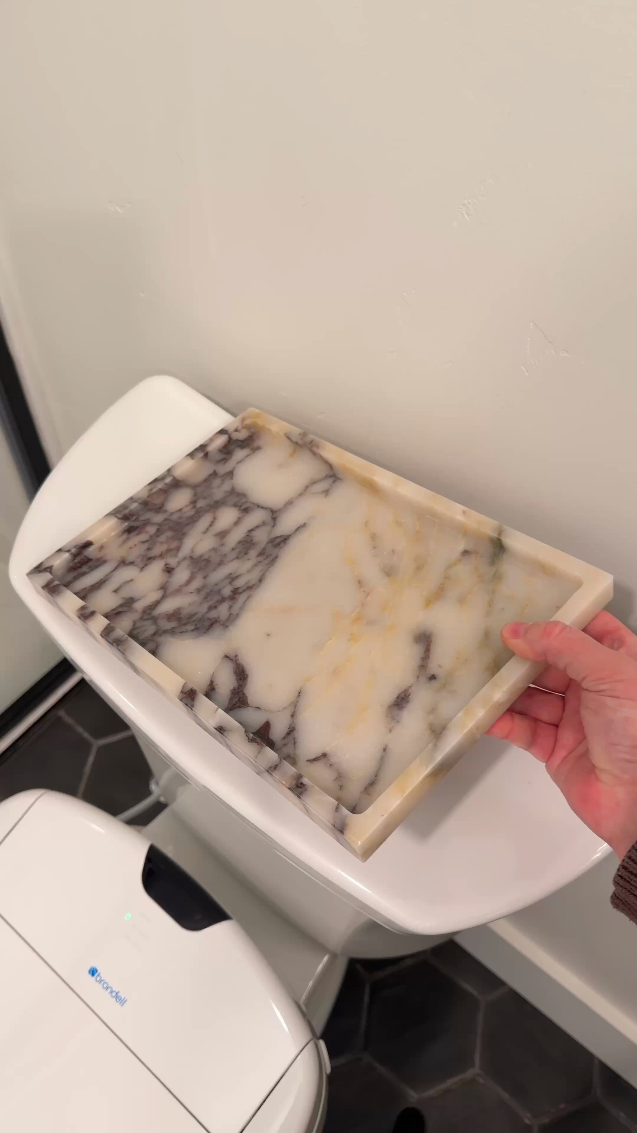 I use this marble tray everywhere 😅 Nightstands, bathroom counters, kitchen counters, coffee tables... it somehow makes whatever I throw on it look intentional.

One of my most-used decor pieces because it's pretty, practical, and works in literally every room. 

 #LTKmomlife #LTKvlog #LTKHome